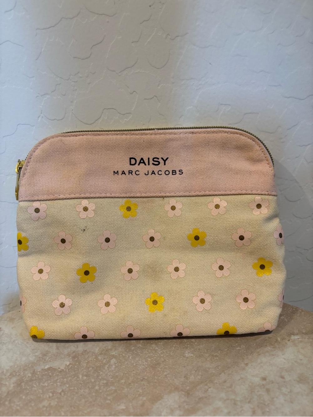 Marc Jacobs Daisy Pink and Yellow Daisy Canvas Cosmetic Pouch
